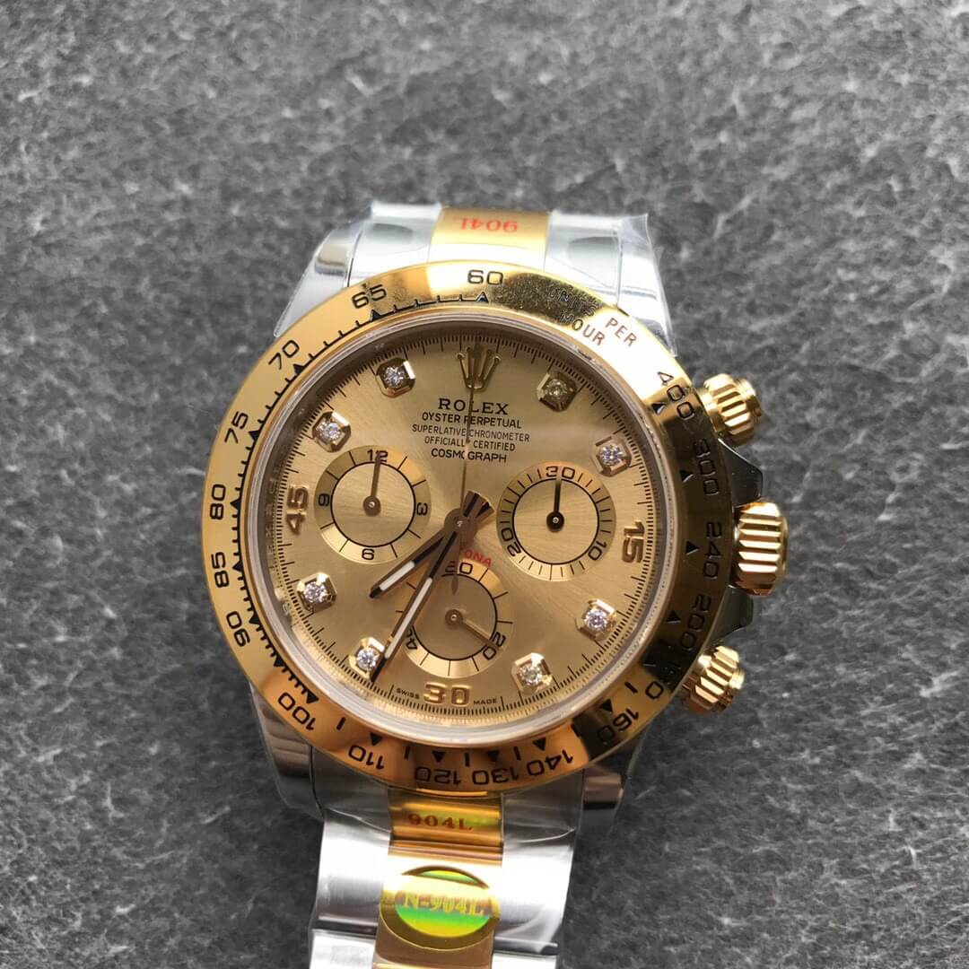 Noob Rolex Daytona 116503 Yellow Gold Case Steel and Gold Two Tone Bracelet Diamonds Marks Yellow Gold Dial SA4130 V3 09