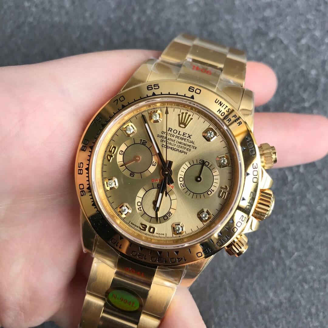 Noob Rolex Daytona 116508 Full Yellow Gold 904L Steel Case and Bracelet Diamonds Marks Yellow Gold Dial SA4130 V3 02