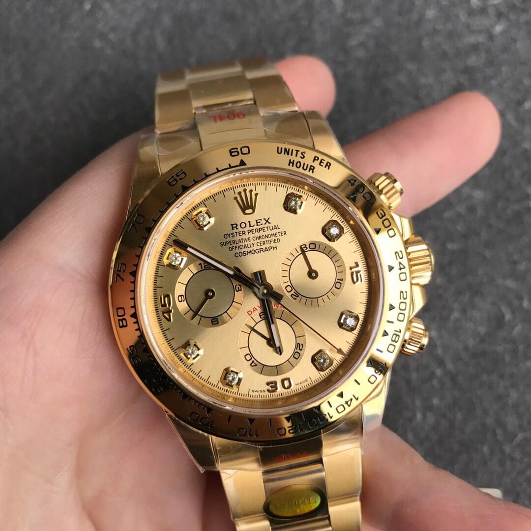 Noob Rolex Daytona 116508 Full Yellow Gold 904L Steel Case and Bracelet Diamonds Marks Yellow Gold Dial SA4130 V3 03