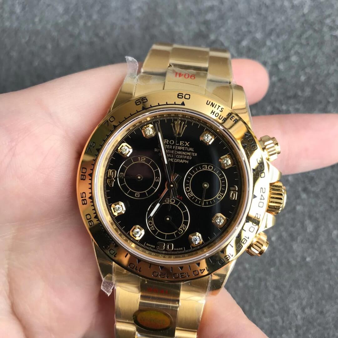 Noob Watch Daytona 116508 Yellow Gold 904L Steel Case and Bracelet Black Diamonds Dial SA4130 V3 01