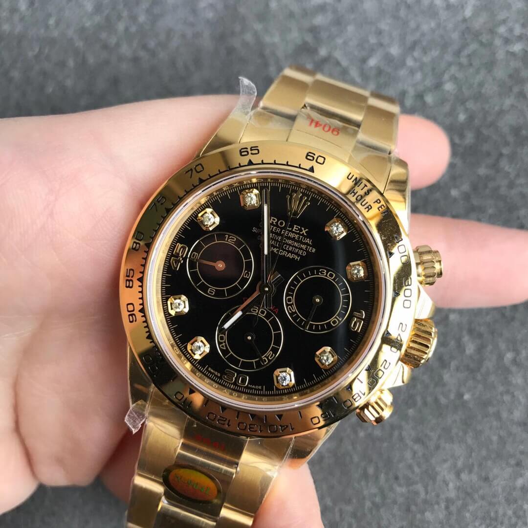 Noob Watch Daytona 116508 Yellow Gold 904L Steel Case and Bracelet Black Diamonds Dial SA4130 V3 02