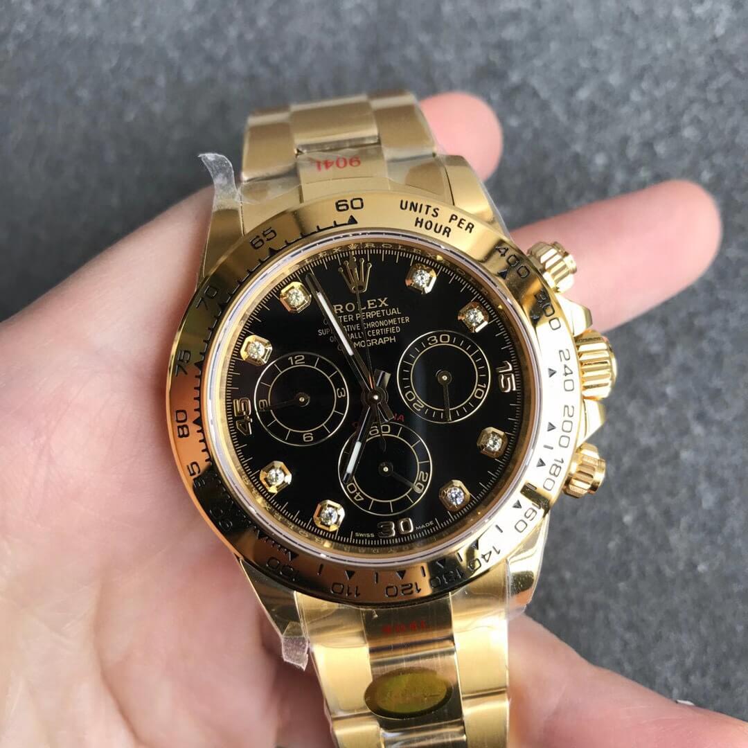 Noob Watch Daytona 116508 Yellow Gold 904L Steel Case and Bracelet Black Diamonds Dial SA4130 V3 03