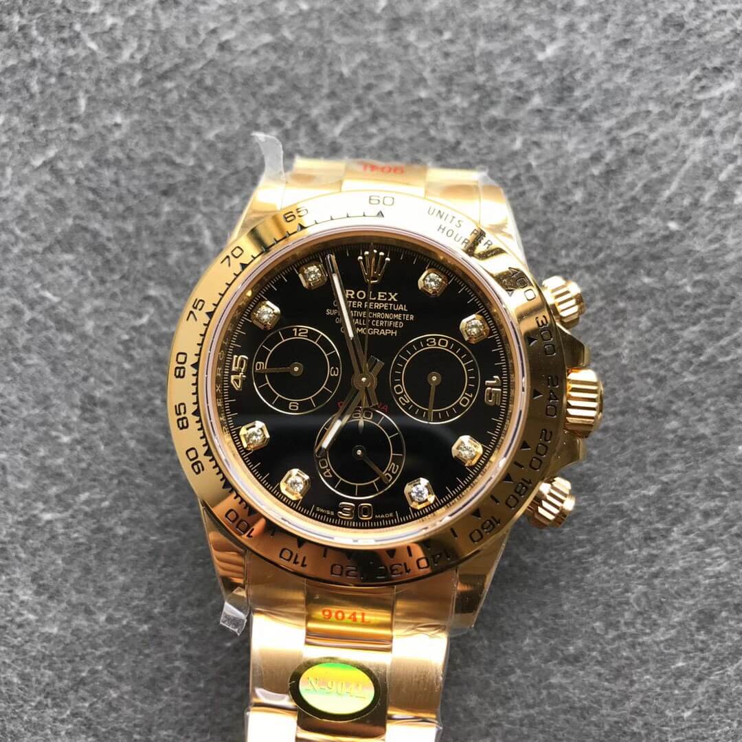 Noob Watch Daytona 116508 Yellow Gold 904L Steel Case and Bracelet Black Diamonds Dial SA4130 V3 09