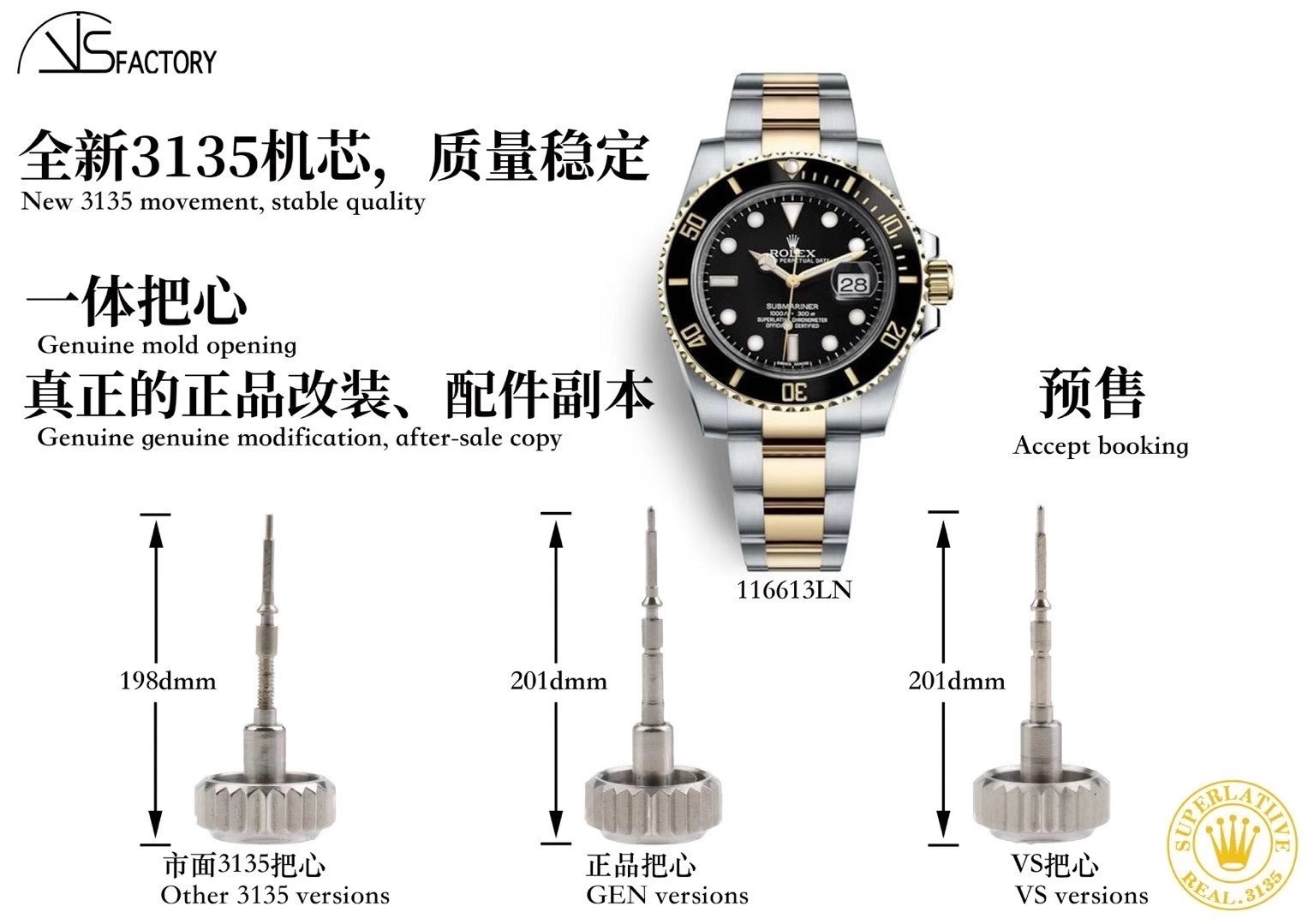 Swiss Grade VSF Submariner 116613LN Black Dial Black Ceramic Bezel Steel YG Two Tone Bracelet 904L Steel Case VS3135 00 1