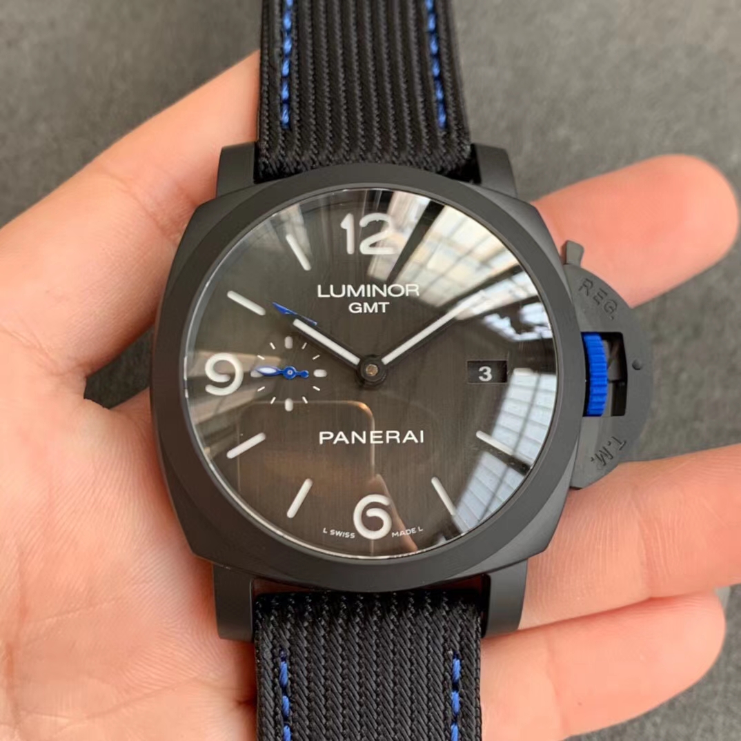 VSF Panerai PAM1176 Bucherer BLUE GMT Function Black Ceramic Case Black Dial On Blue Textile Strap Clone P9011 01
