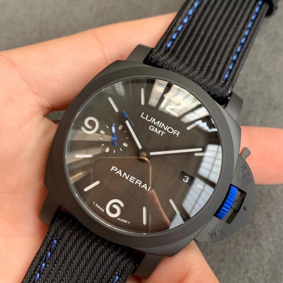 VSF Panerai PAM1176 Bucherer BLUE GMT Function Black Ceramic Case Black Dial On Blue Textile Strap Clone P9011 03