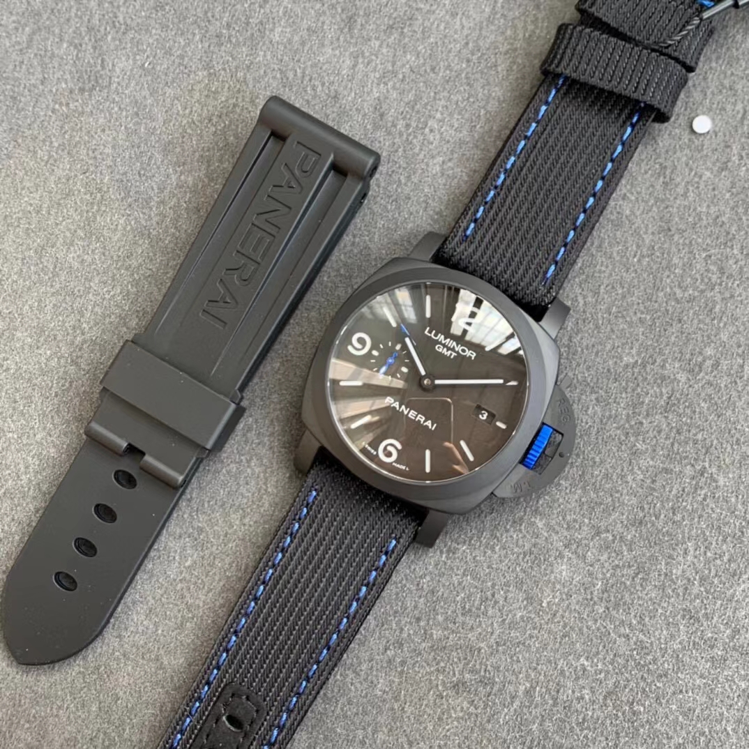 VSF Panerai PAM1176 Bucherer BLUE GMT Function Black Ceramic Case Black Dial On Blue Textile Strap Clone P9011 09