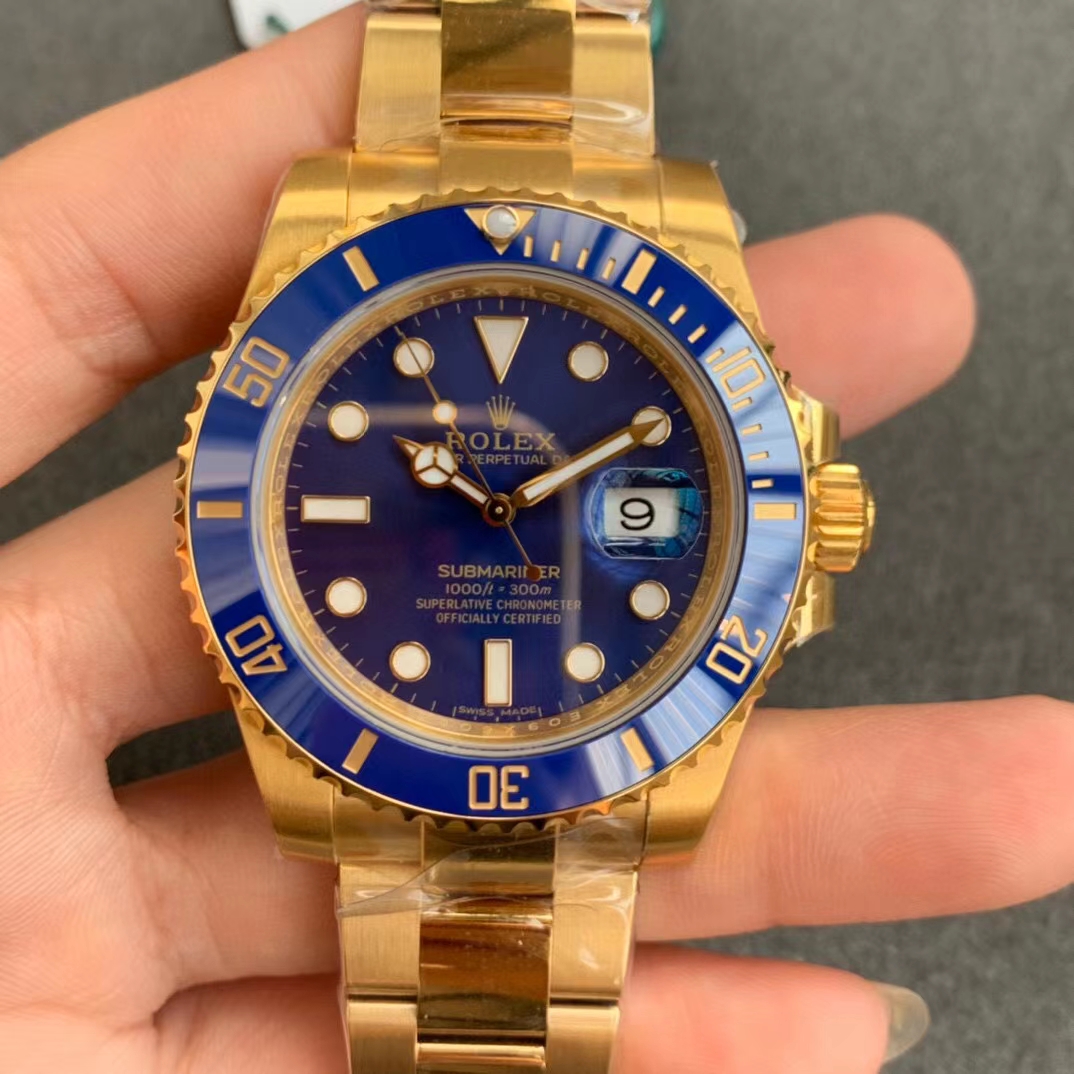 VSF Rolex Submariner 116618LB Blue Ceramic Bezel Black Dial 18K Yellow Gold Plated 904L Steel VS3135 Movement 01