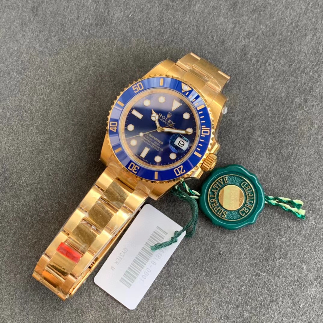 VSF Rolex Submariner 116618LB Blue Ceramic Bezel Black Dial 18K Yellow Gold Plated 904L Steel VS3135 Movement 09