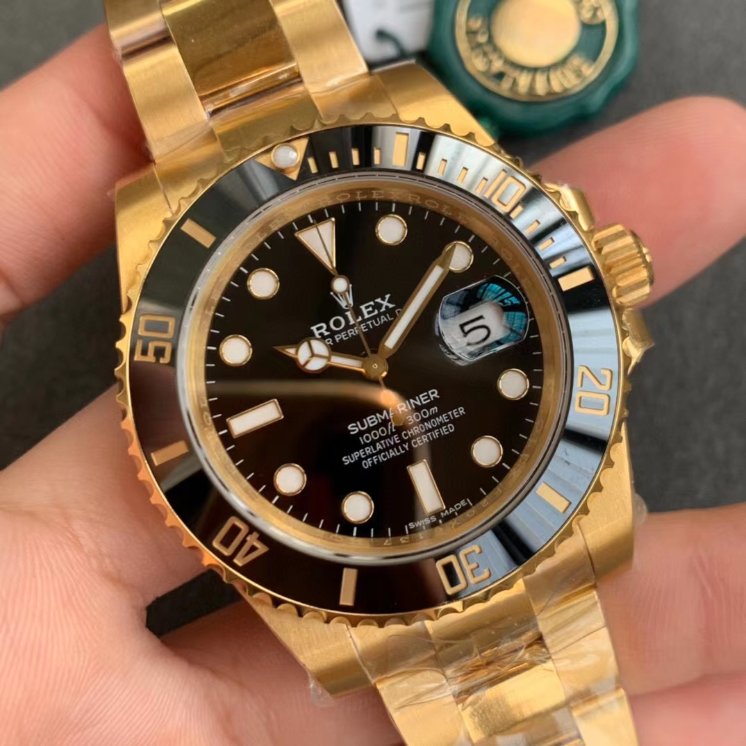 VSF Rolex Submariner 116618LN Black Ceramic Bezel Black Dial 18K Yellow Gold Plated on 904L Steel VS3135 Movement 02