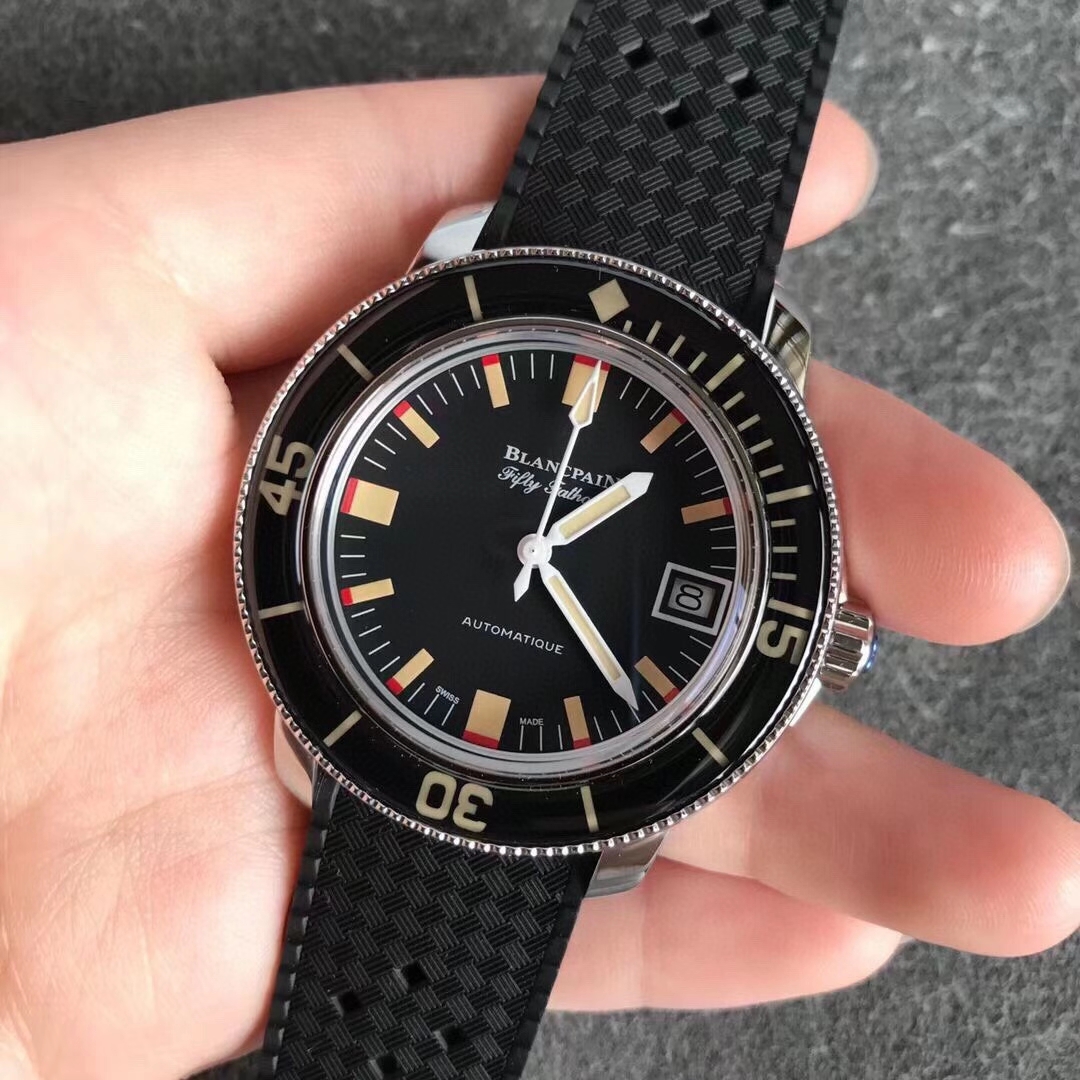 ZF Blancpain Fifty Fathoms 5008B Barakuda Sapphire Crystal Bezel Black Dial Steel Case on Black Rubber Strap A1151 03