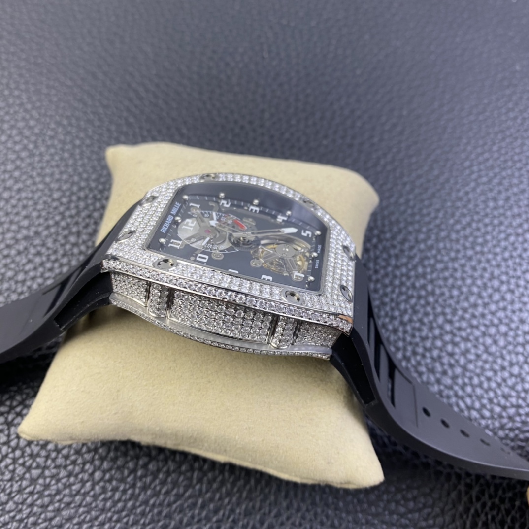 JBF RM001 Real Tourbillon Function Diamonds Case Black Dial on Black Leather Strap Top RepTime 04