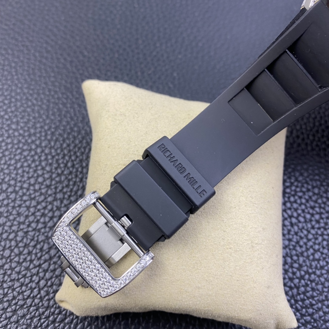 JBF RM001 Real Tourbillon Function Diamonds Case Black Dial on Black Leather Strap Top RepTime 09