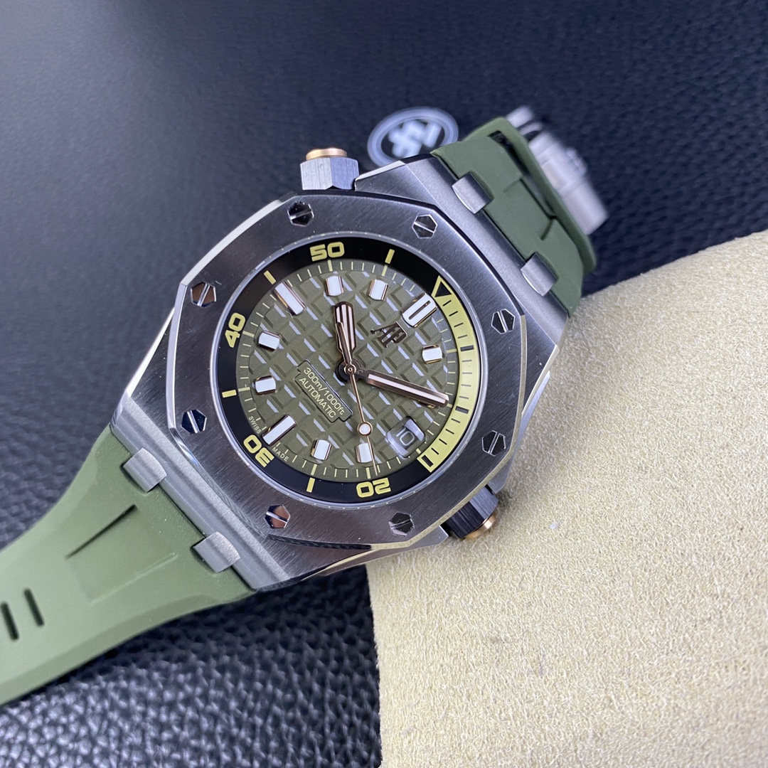 Noob Watch Royal Oak Offshore Diver 15720 ZF Best Edition Green Dial on Green Rubber Strap A4308 04
