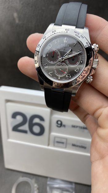 Clean Factory Watch Daytona 116509 Super Clone Edition 904L SS Case Gray Dial on Rubber Strap SA4130 V2