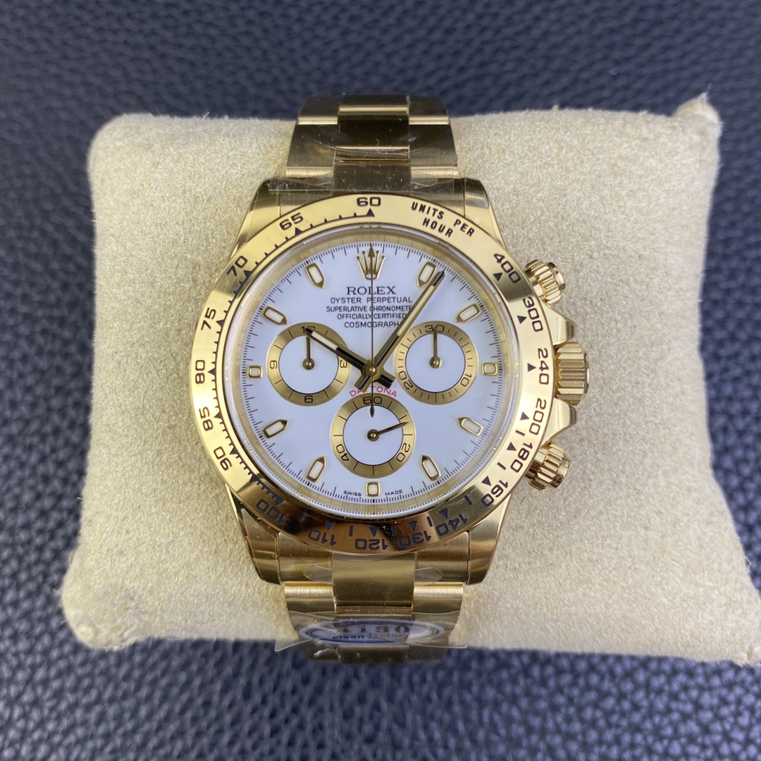 Clean Factory Daytona 116508 Yellow Gold Case Bracelet White Dial Super Clone 4130 Movement 01