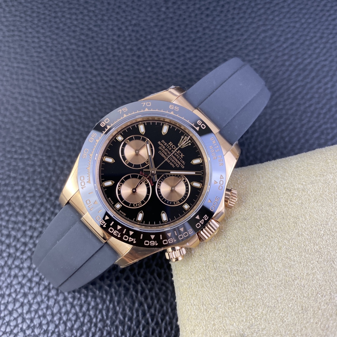 Clean Factory Daytona 116515 Best Quality Black Dial Rose Gold Sub Dial on Oysterflex Rubber Strap SA4130 04