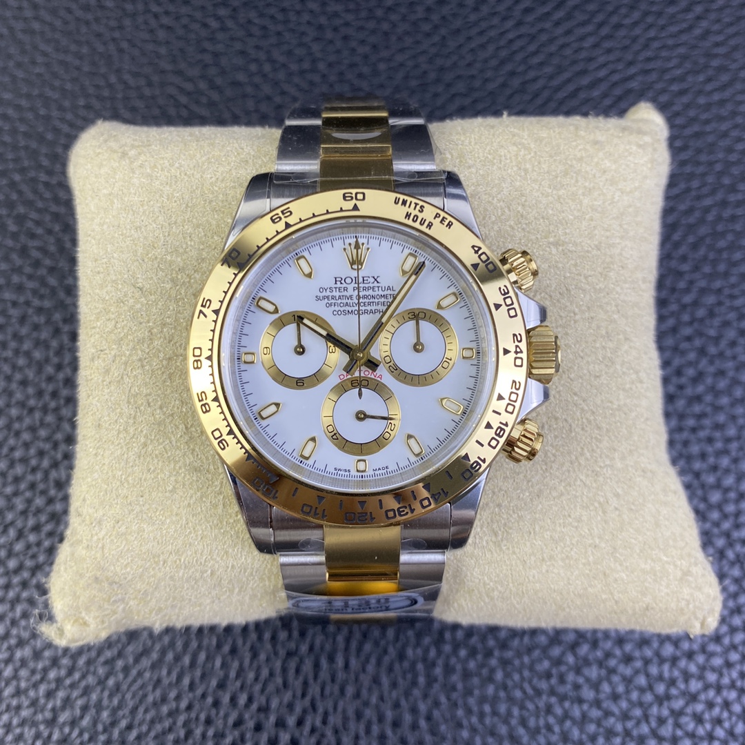 Clean Factory Watch Daytona 116508 Two Tone Yellow Gold and Steel Case Bracelet White Dial Super Clone 4130 Movement 01