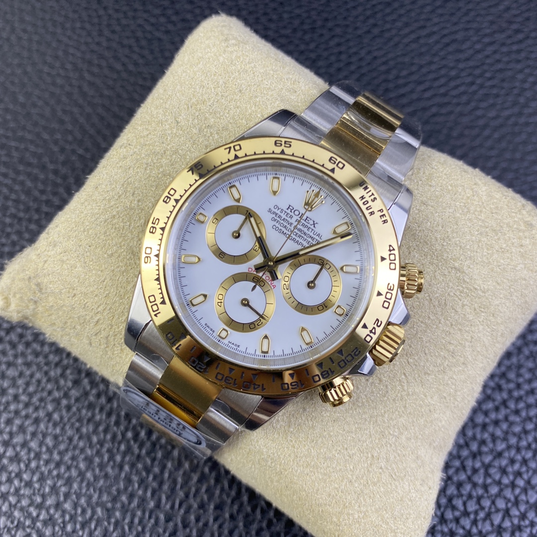 Clean Factory Watch Daytona 116508 Two Tone Yellow Gold and Steel Case Bracelet White Dial Super Clone 4130 Movement 03