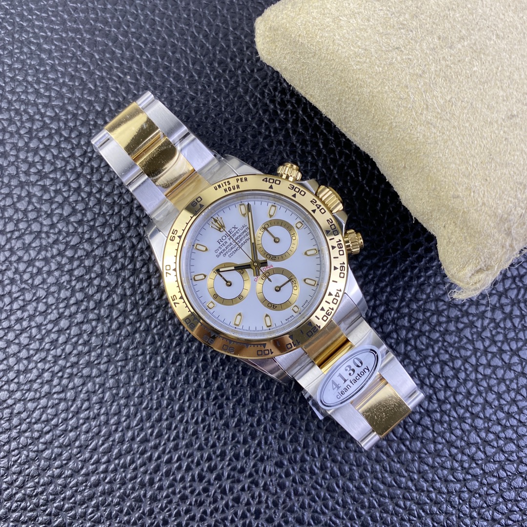 Clean Factory Watch Daytona 116508 Two Tone Yellow Gold and Steel Case Bracelet White Dial Super Clone 4130 Movement 08