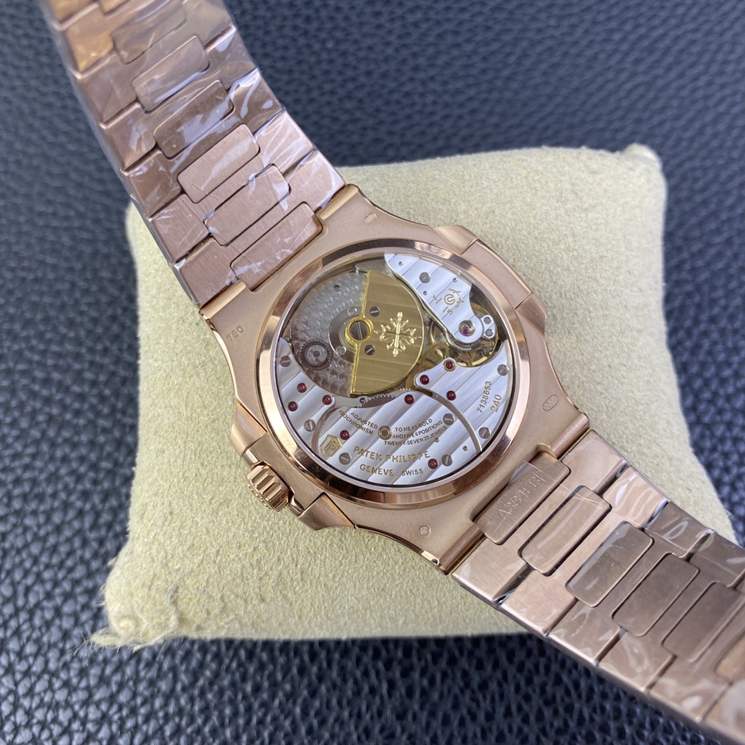 GRF Nautilus 5712 Rose Gold Case Bracelet Brown Dial Real Power Reserve Moon Phase Display A240 Top Clone Watch 06