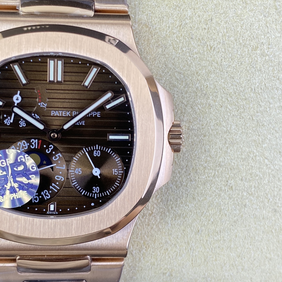 GRF Nautilus 5712 Rose Gold Case Bracelet Brown Dial Real Power Reserve Moon Phase Display A240 Top Clone Watch 09