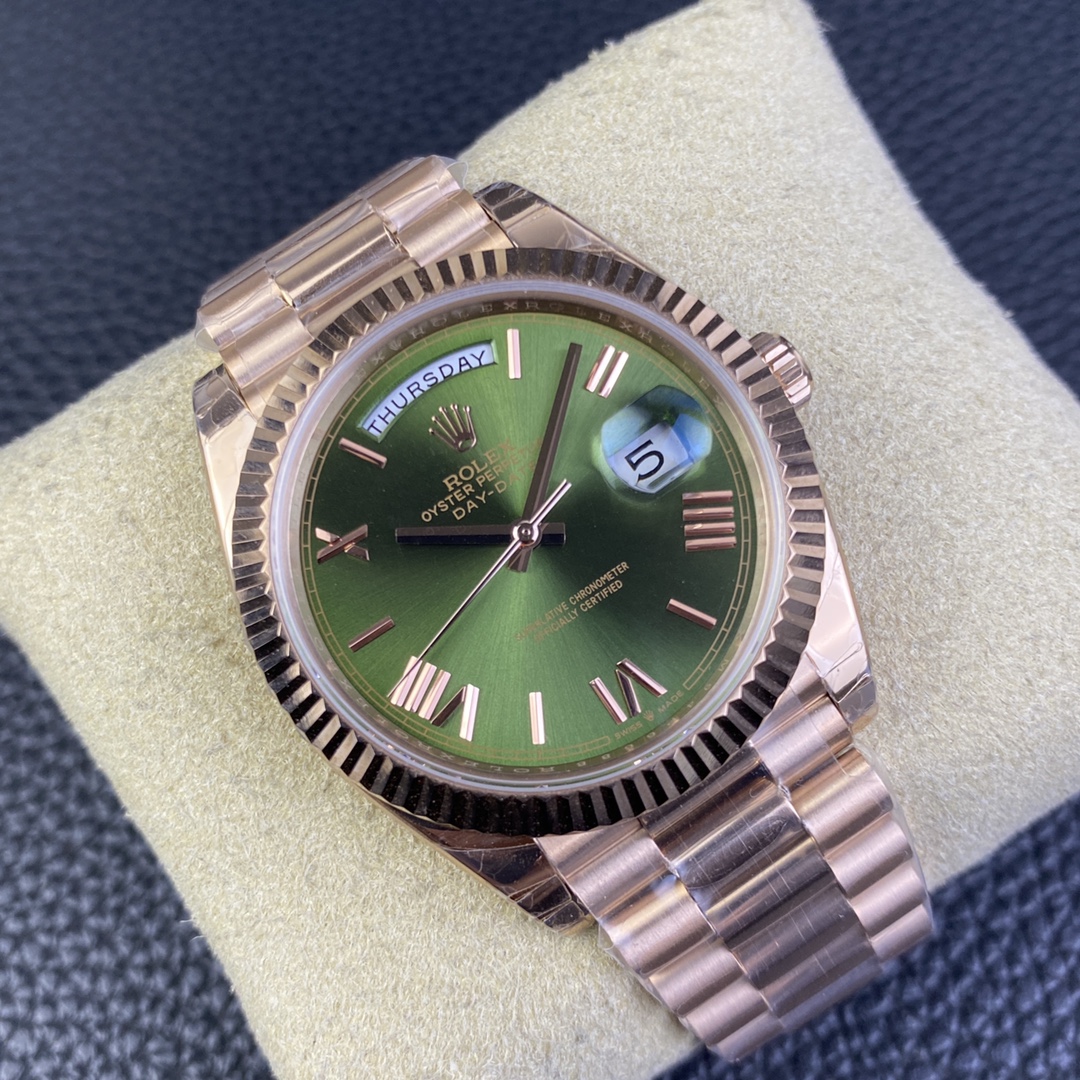 GSF Day Date 228235 40mm Weight Same as Genuine Rose Gold 904L Steel Green Dial Roman Markers on President Bracelet 3255 Movement 02