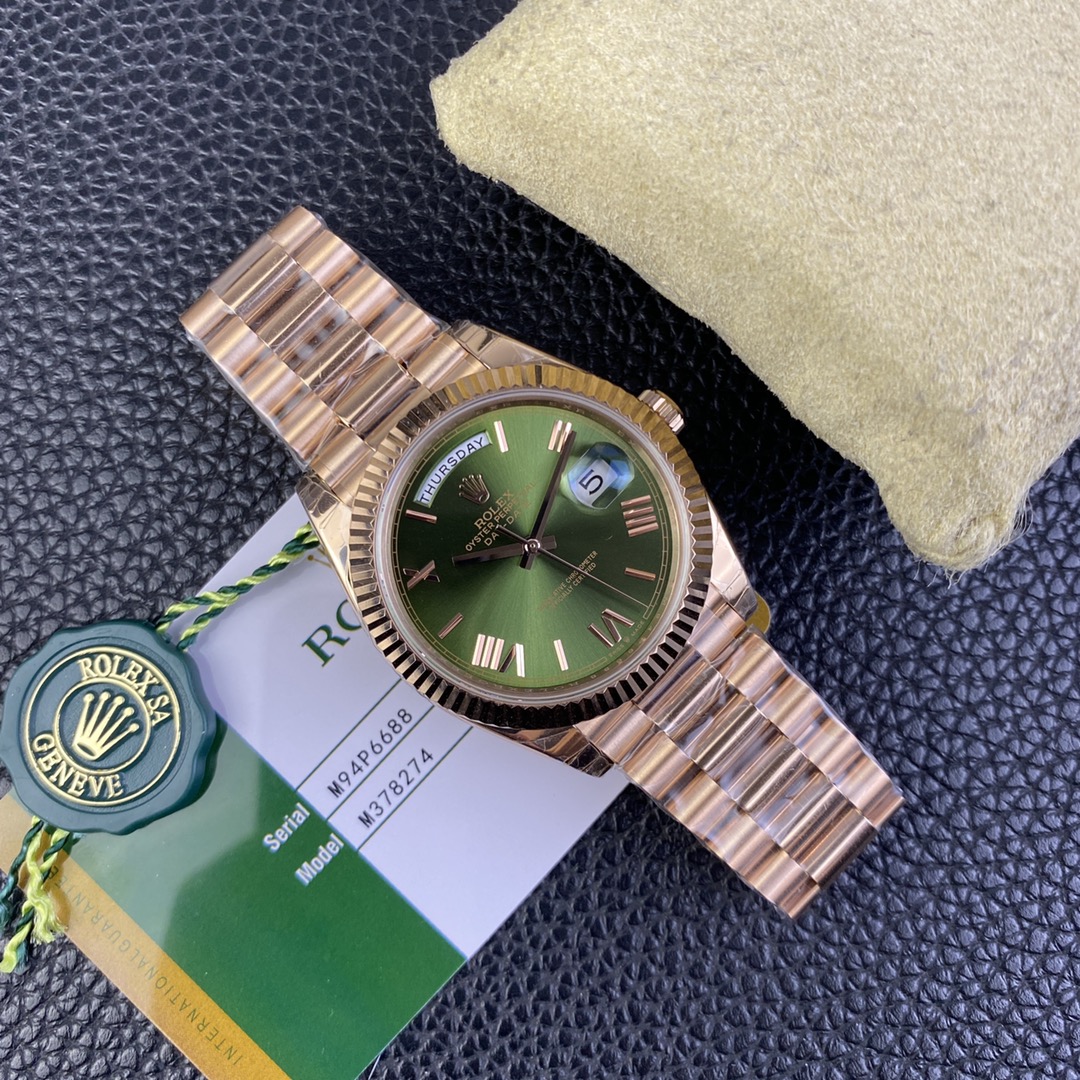 GSF Day Date 228235 40mm Weight Same as Genuine Rose Gold 904L Steel Green Dial Roman Markers on President Bracelet 3255 Movement 08