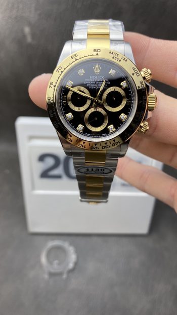 Clean Factory Daytona 116503 904L Stainles Steel Case Yellow Gold Tachymeter Bezel Two Tone Bracelet Black Dial Diamonds Markers SA4130