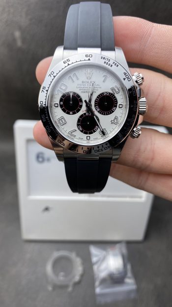 Clean Factory Watch CF Panda Daytona 116509 Best Edition White Dial Nember Markers on 904L Steel Case Black Rubber Strap SA4130