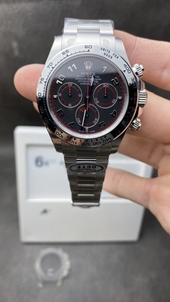 Clean Factory Watch CF Rolex Daytona 116509 in 904L Steel Black Dial with Red Hand Dial Ring Numeral Markers SA4130 Movement