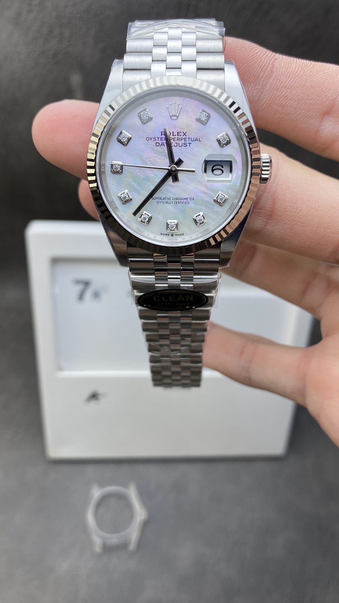 Clean Factory Rolex DateJust 36 126234 White Mother of Pearl Set Diamonds Dial 904L Steel on Jubilee Bracelet VR3235 Clean Factory Rolex DateJust 36 126234 White Mother of Pearl Set Diamonds Dial 904L Steel on Jubilee Bracelet VR3235