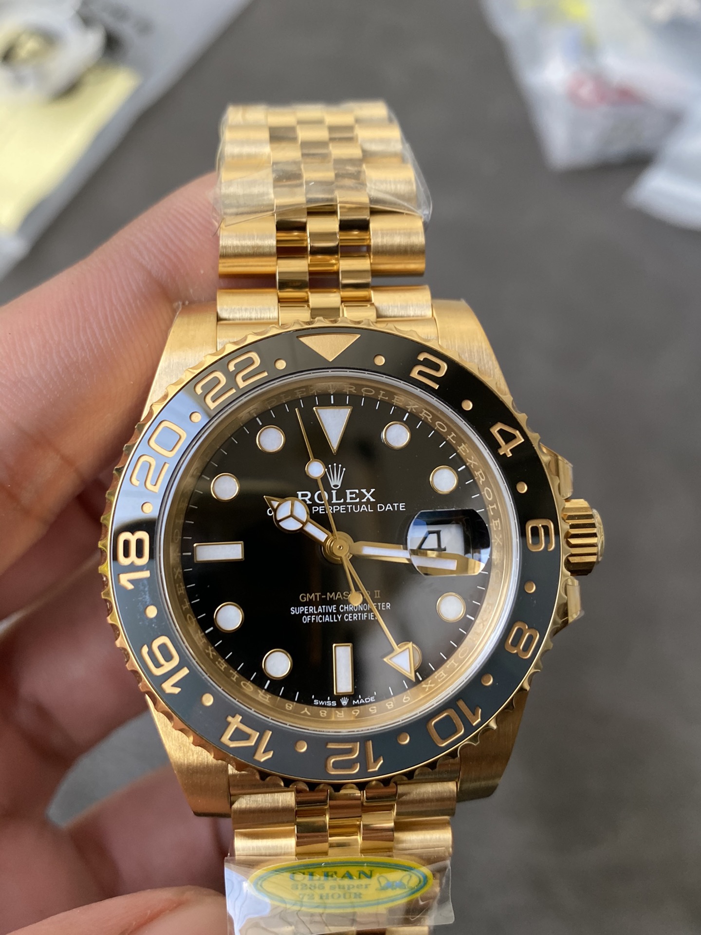 CF Rolex Clean Factory GMT Master II 126718GRNR Full Yellow Gold Black Grey Bezel Black Dial Jubilee Bracelet DD3285 Movement 04 CF Rolex Clean Factory GMT Master II 126718GRNR Full Yellow Gold Black Grey Bezel Black Dial Jubilee Bracelet DD3285 Movement 04