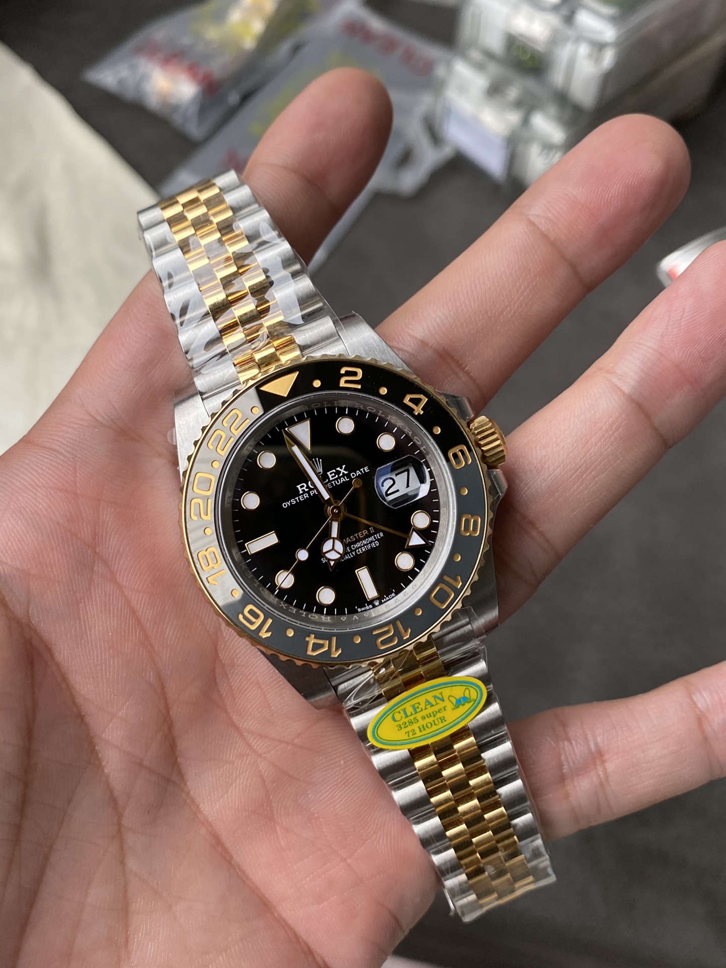 Victory Factory GMT Master II 126713GRNR Oystersteel and Yellow Gold Black and Grey Bezel Black Dial Jubilee Bracelet DD3285 Movement 04 Clean Factory GMT Master II 126713GRNR Oystersteel and Yellow Gold Black and Grey Bezel Black Dial Jubilee Bracelet DD3285 Movement 04