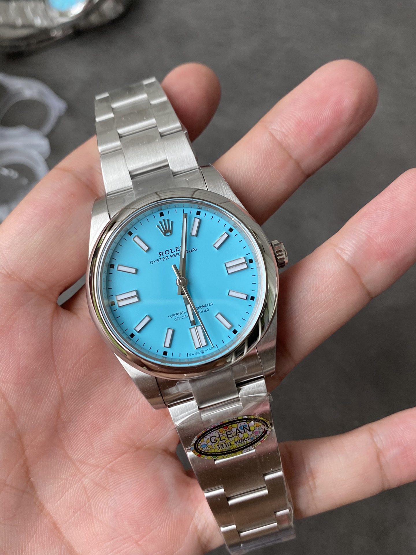 Clean Factory Rolex Oyster Perpetual 124300 CF OP 41mm 904L Steel Tiffany Blue Dial VR3230 Movement 01 Clean Factory Rolex Oyster Perpetual 124300 CF OP 41mm 904L Steel Tiffany Blue Dial VR3230 Movement 01