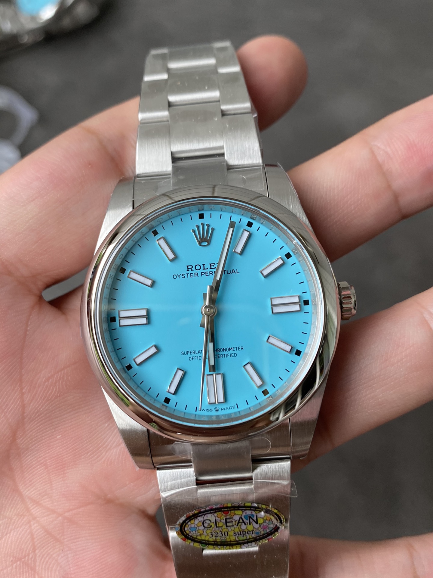 Clean Factory Rolex Oyster Perpetual 124300 CF OP 41mm 904L Steel Tiffany Blue Dial VR3230 Movement 02 Clean Factory Rolex Oyster Perpetual 124300 CF OP 41mm 904L Steel Tiffany Blue Dial VR3230 Movement 02
