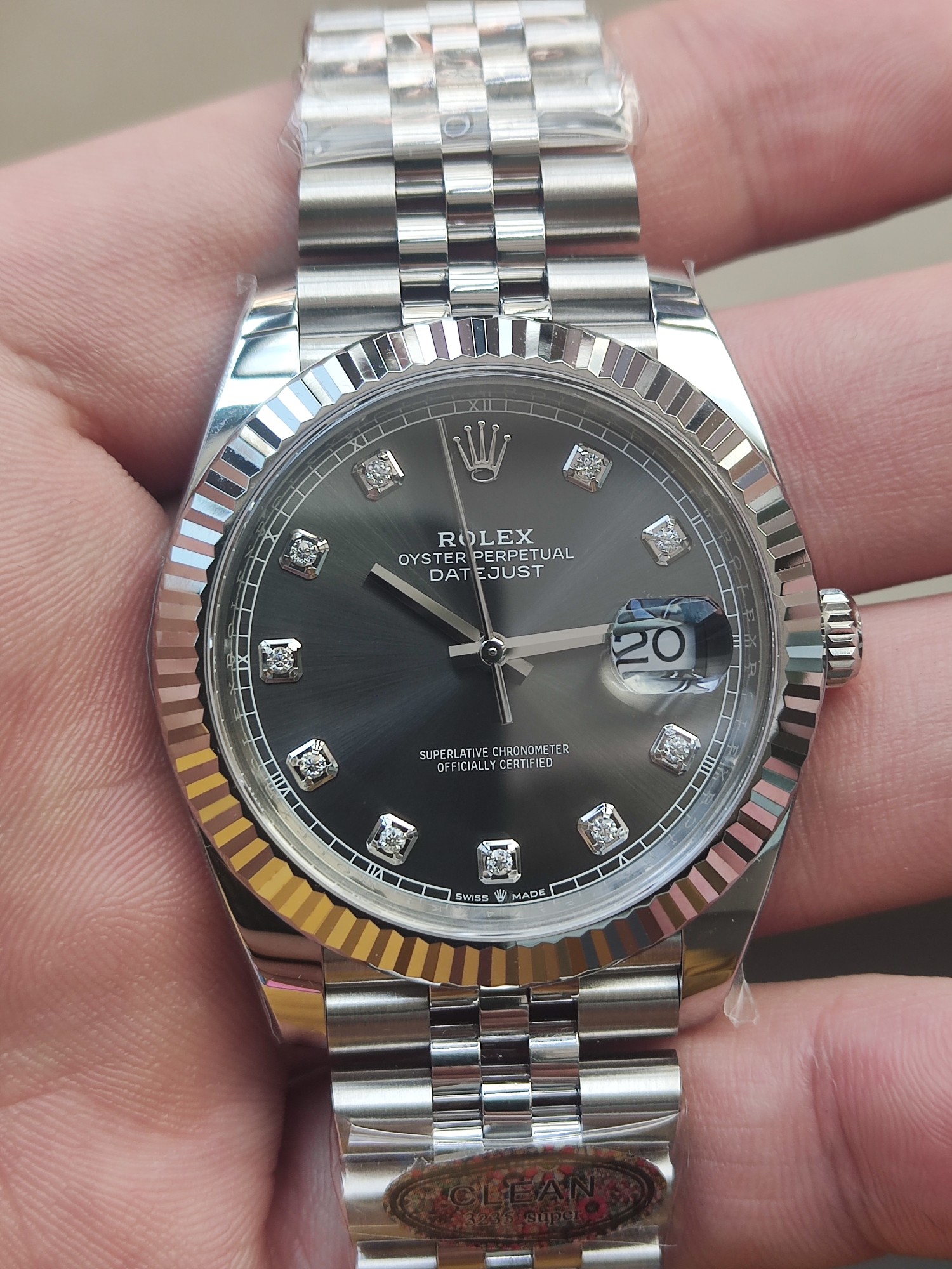 Clean Factory Watch CF DateJust 41mm 126334 904L Steel Grey Dial with Diamonds Markers on Jubilee Bracelet VR3235 Movement 01 Clean Factory Watch CF DateJust 41mm 126334 904L Steel Grey Dial with Diamonds Markers on Jubilee Bracelet VR3235 Movement 01