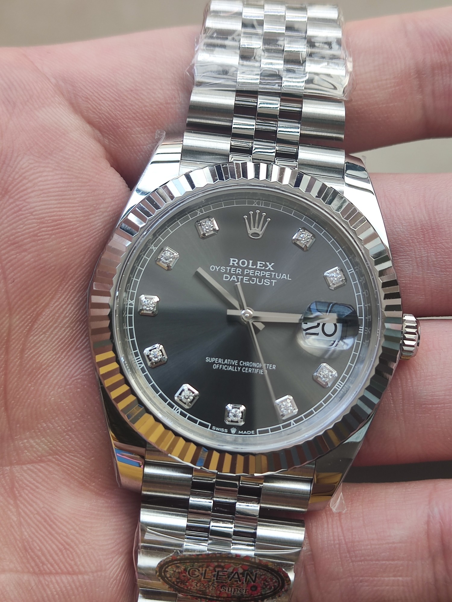 Clean Factory Watch CF DateJust 41mm 126334 904L Steel Grey Dial with Diamonds Markers on Jubilee Bracelet VR3235 Movement 02 Clean Factory Watch CF DateJust 41mm 126334 904L Steel Grey Dial with Diamonds Markers on Jubilee Bracelet VR3235 Movement 02