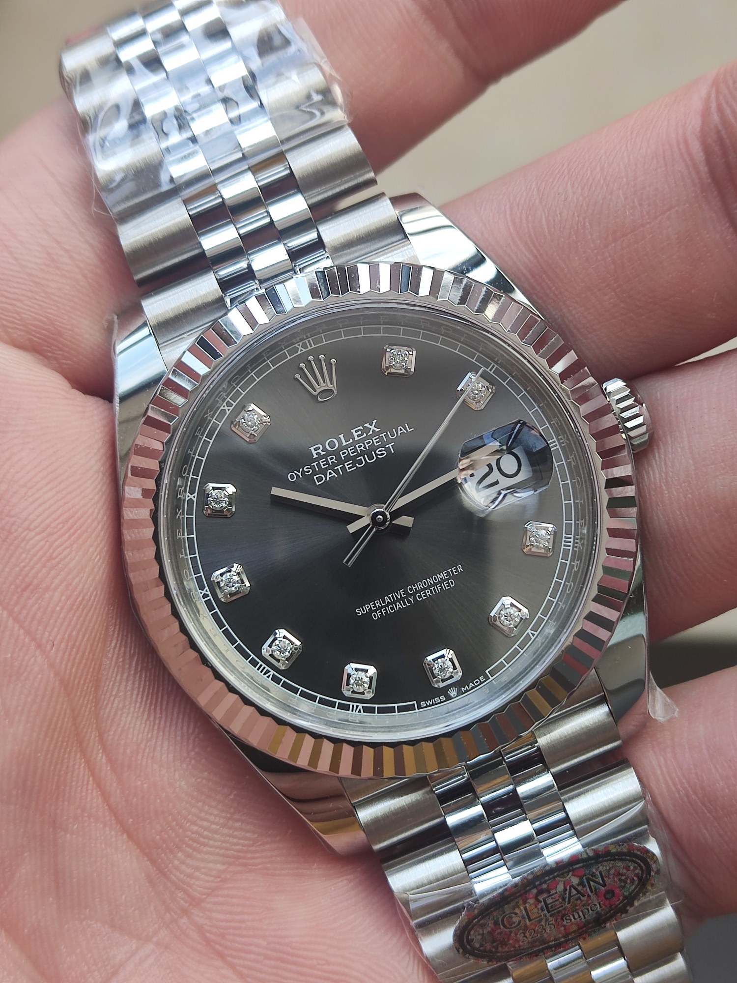 Clean Factory Watch CF DateJust 41mm 126334 904L Steel Grey Dial with Diamonds Markers on Jubilee Bracelet VR3235 Movement 03 Clean Factory Watch CF DateJust 41mm 126334 904L Steel Grey Dial with Diamonds Markers on Jubilee Bracelet VR3235 Movement 03