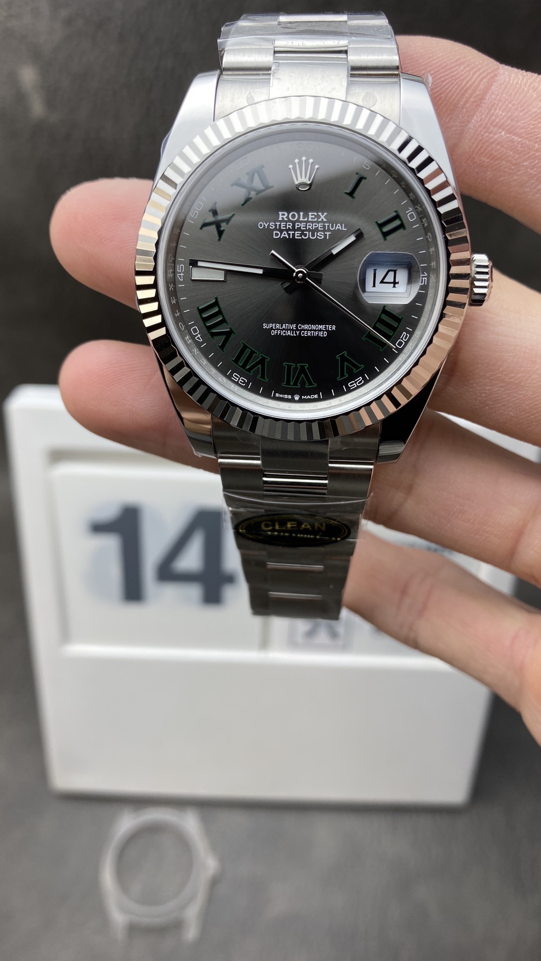 Clean Factory Watch Rolex DateJust Wimbledon 126334 41mm Gray Dial Green Roman Markers Oyster Bracelet DD3235 Clean Factory Watch Rolex DateJust Wimbledon 126334 41mm Gray Dial Green Roman Markers Oyster Bracelet DD3235