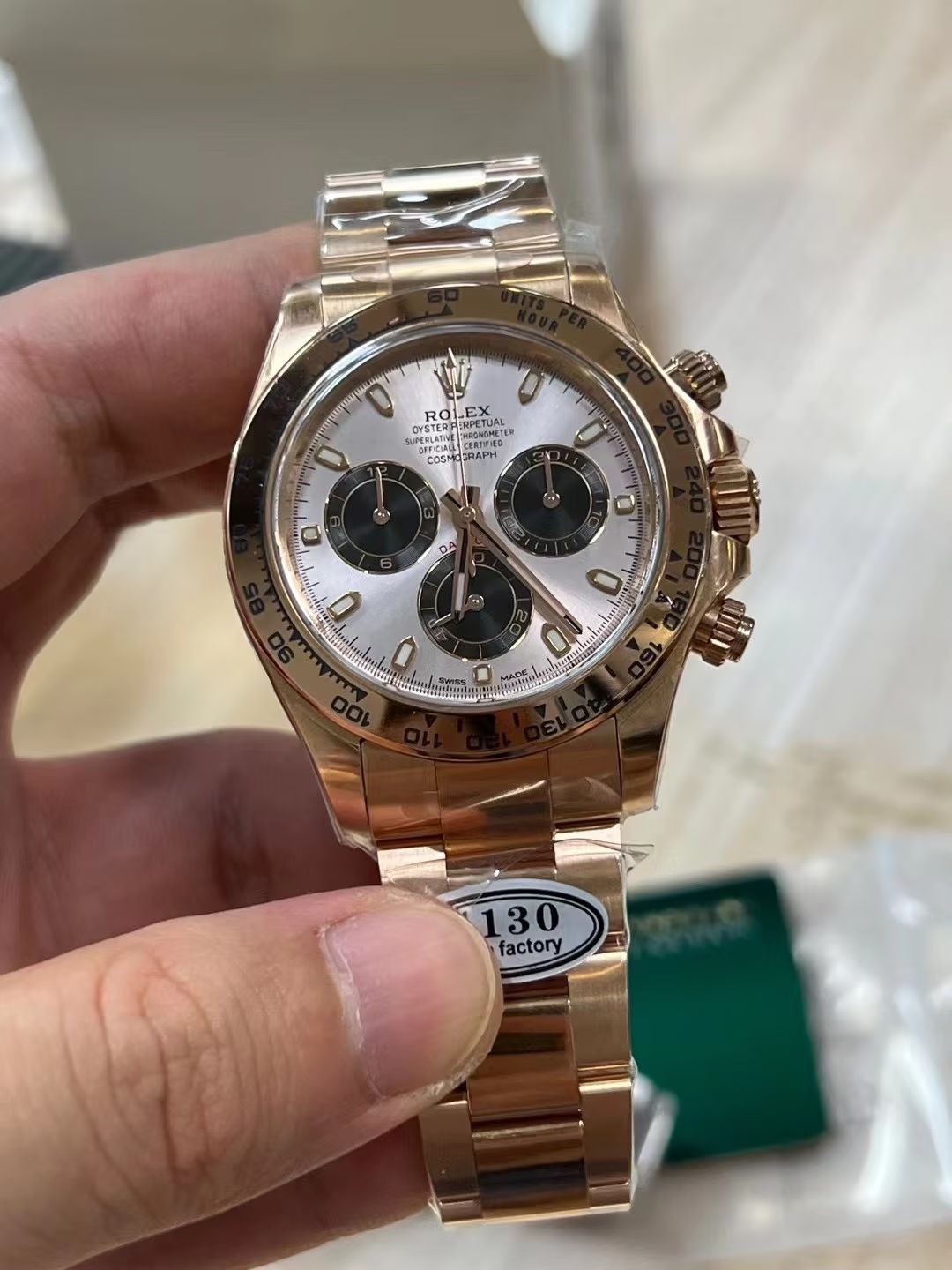 Clean Factory Daytona 116505 Rose Gold Case Bracelet Silver Dail Black Chrono Dial DD4130 Superclone Movement 02 Clean Factory Daytona 116505 Rose Gold Case Bracelet Silver Dail Black Chrono Dial DD4130 Superclone Movement 02