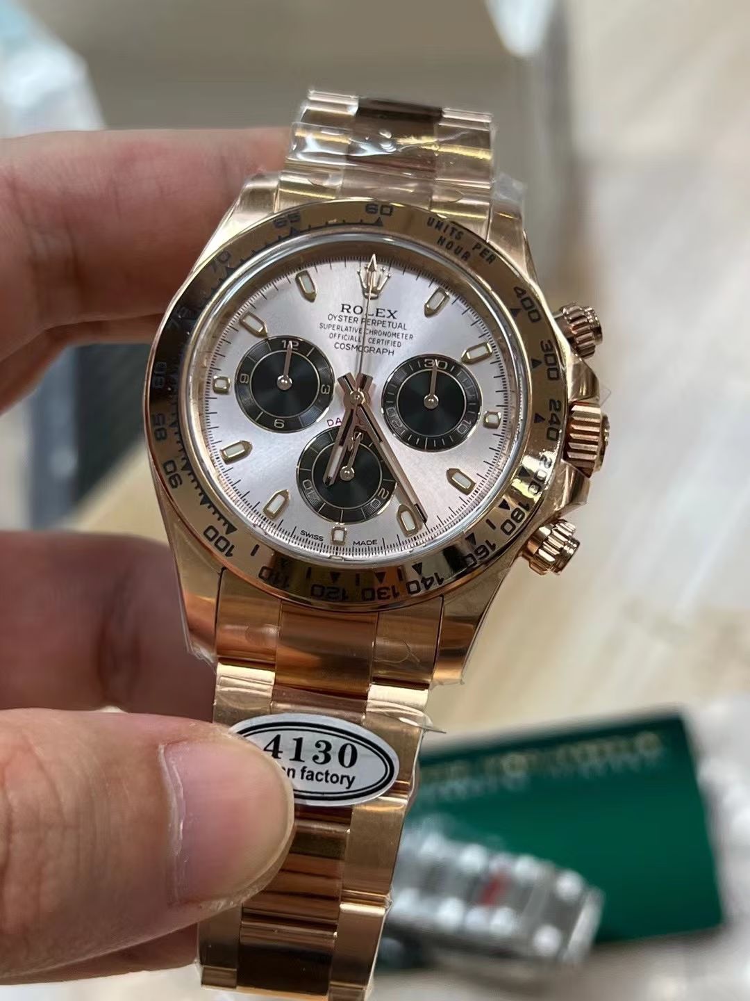 Clean Factory Daytona 116505 Rose Gold Case Bracelet Silver Dail Black Chrono Dial DD4130 Superclone Movement 03 Clean Factory Daytona 116505 Rose Gold Case Bracelet Silver Dail Black Chrono Dial DD4130 Superclone Movement 03