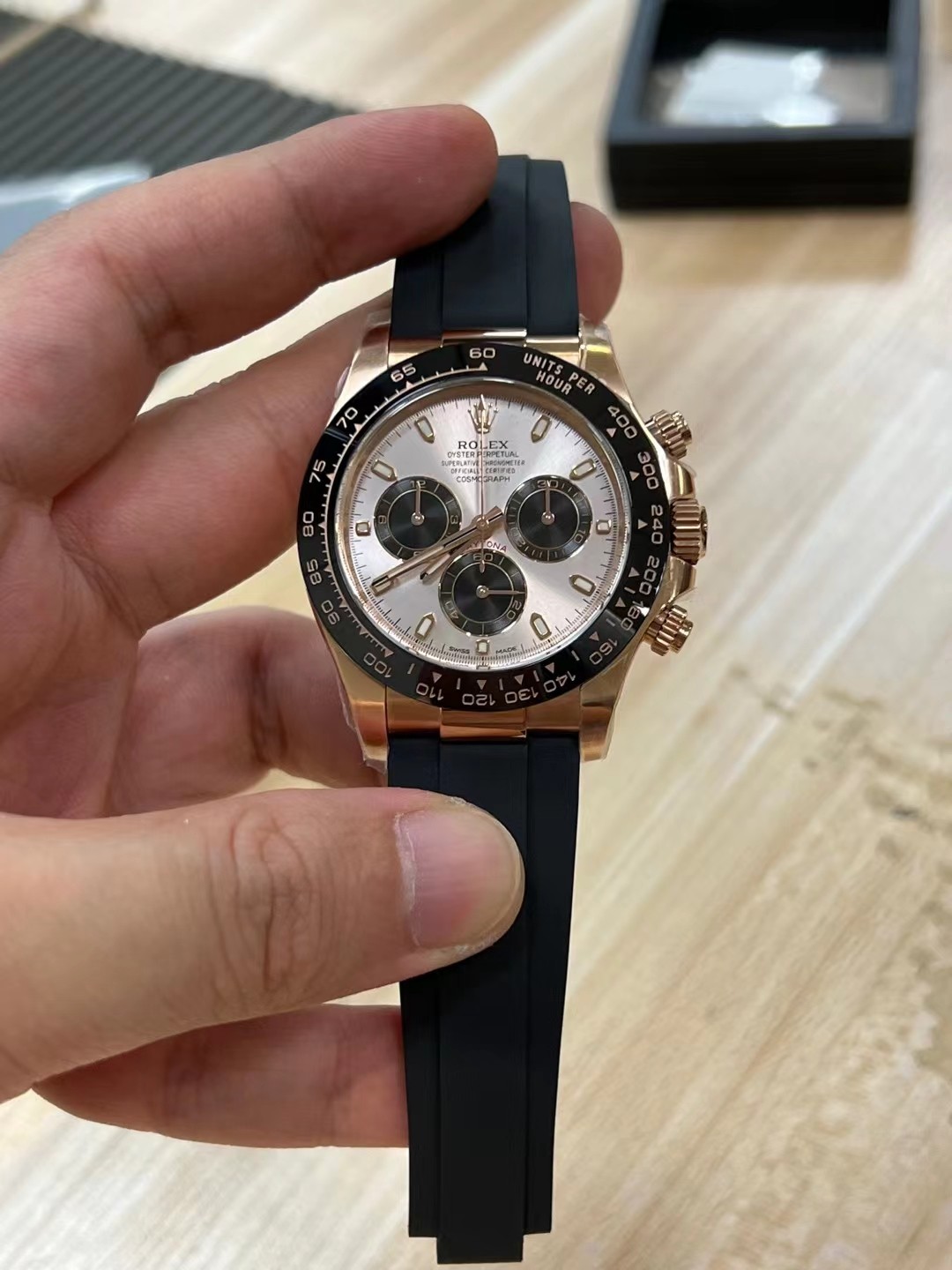 Clean Factory Daytona 116515 Rose Gold Case Black Ceramic Bezel Sundust Dial Black Sub Dial Oysterflex Strap DD4130 Movement 01 Clean Factory Daytona 116515 Rose Gold Case Black Ceramic Bezel Sundust Dial Black Sub Dial Oysterflex Strap DD4130 Movement 01