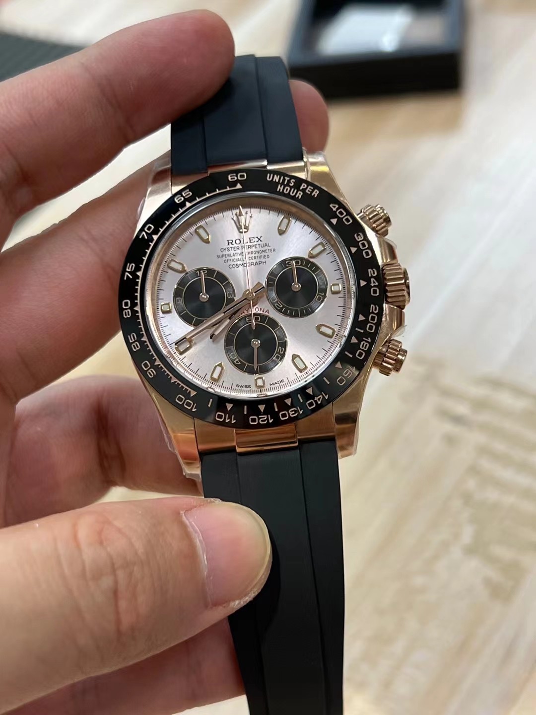 Clean Factory Daytona 116515 Rose Gold Case Black Ceramic Bezel Sundust Dial Black Sub Dial Oysterflex Strap DD4130 Movement 02 Clean Factory Daytona 116515 Rose Gold Case Black Ceramic Bezel Sundust Dial Black Sub Dial Oysterflex Strap DD4130 Movement 02