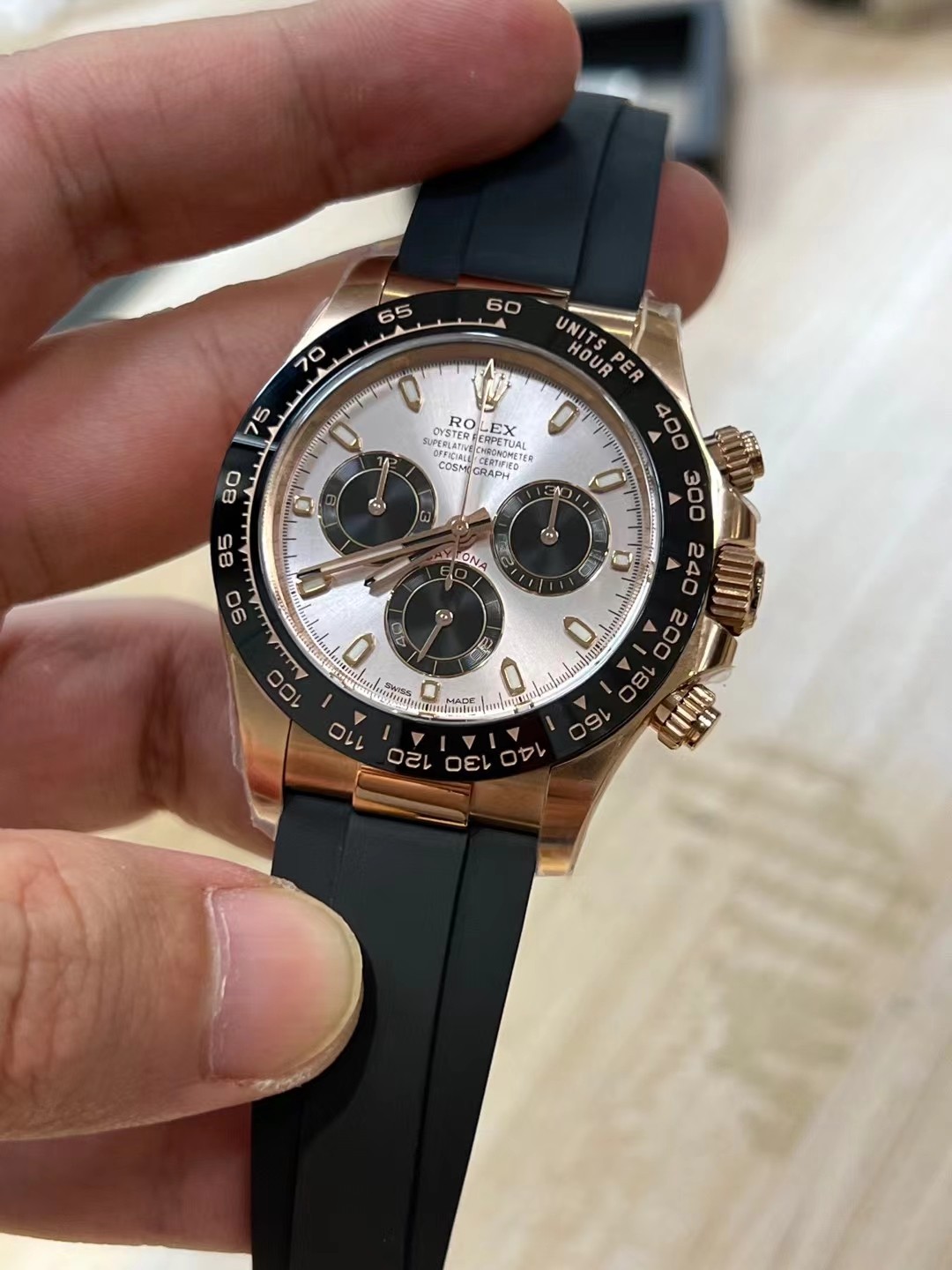 Clean Factory Daytona 116515 Rose Gold Case Black Ceramic Bezel Sundust Dial Black Sub Dial Oysterflex Strap DD4130 Movement 03 Clean Factory Daytona 116515 Rose Gold Case Black Ceramic Bezel Sundust Dial Black Sub Dial Oysterflex Strap DD4130 Movement 03