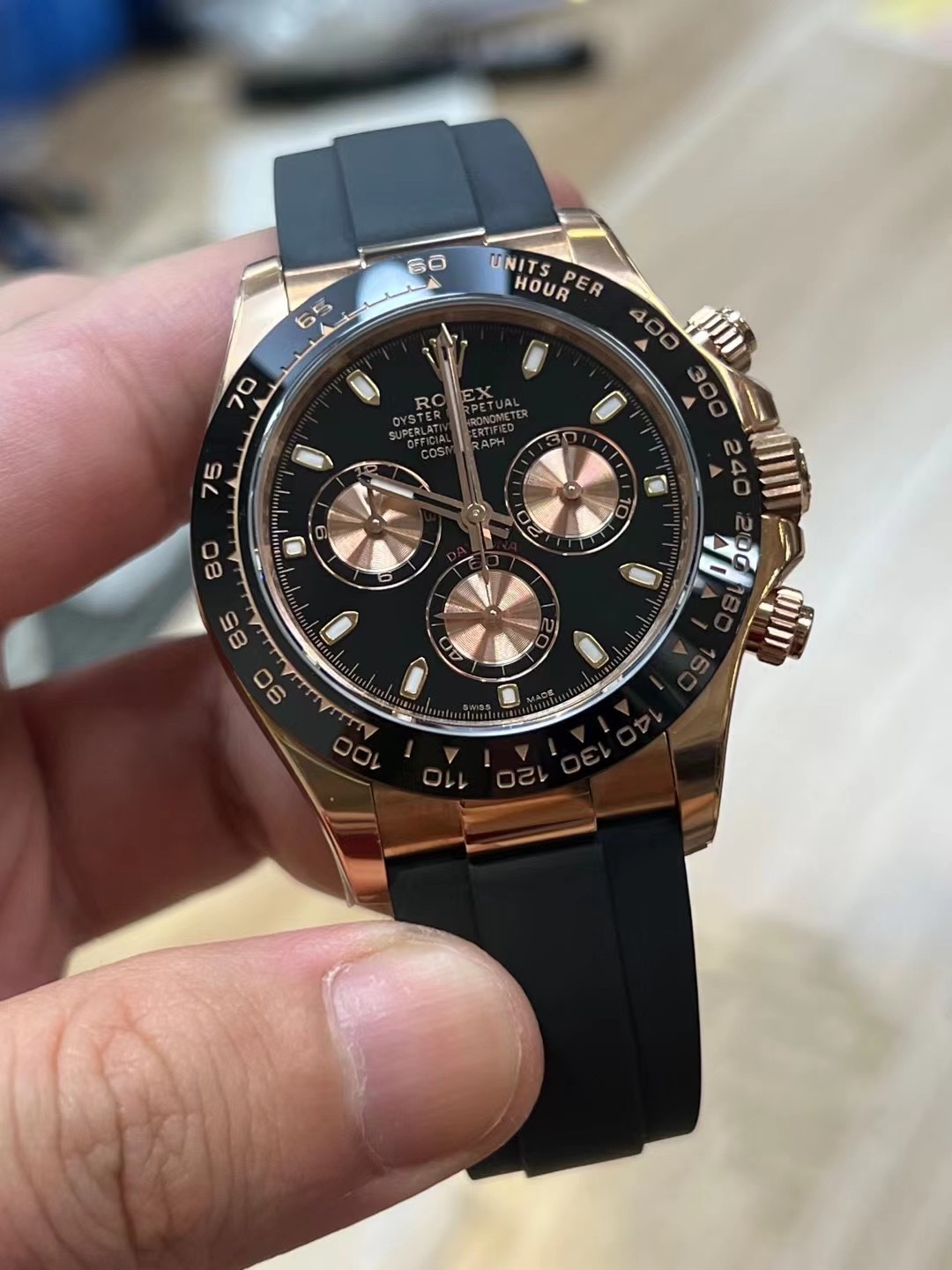 Clean Factory Daytona 116515 Rose Gold Case Black Dial Pink Chrono Dial Black Ceramica Bezel DD4130 Movement Oysterflex Strap 02 Clean Factory Daytona 116515 Rose Gold Case Black Dial Pink Chrono Dial Black Ceramica Bezel DD4130 Movement Oysterflex Strap 02