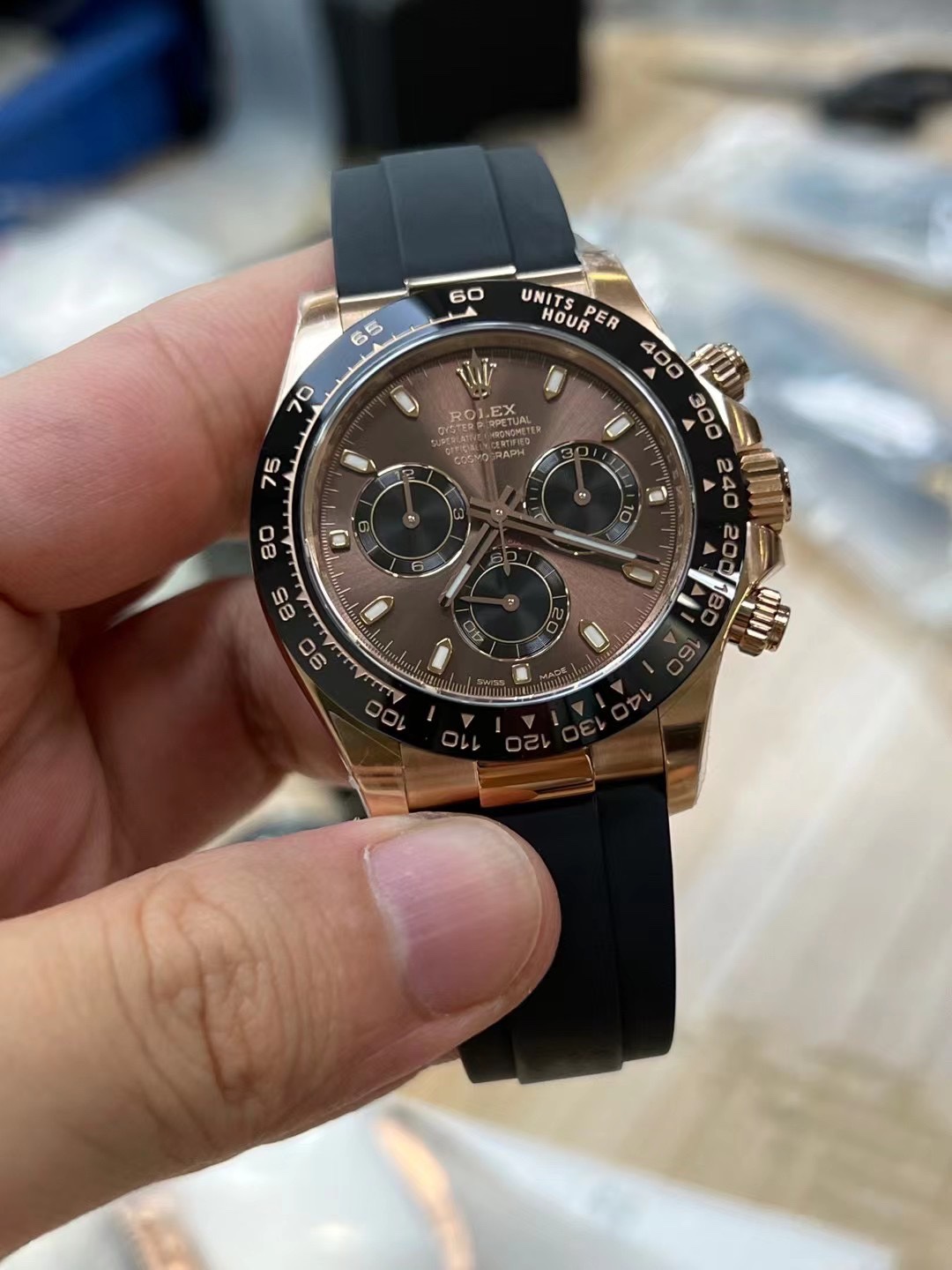 Clean Factory Daytona 116515 Rose Gold Case Chocolate Dial Black Chrono Dial DanDong 4130 Movement Oysterflex Strap 02 Clean Factory Daytona 116515 Rose Gold Case Chocolate Dial Black Chrono Dial DanDong 4130 Movement Oysterflex Strap 02
