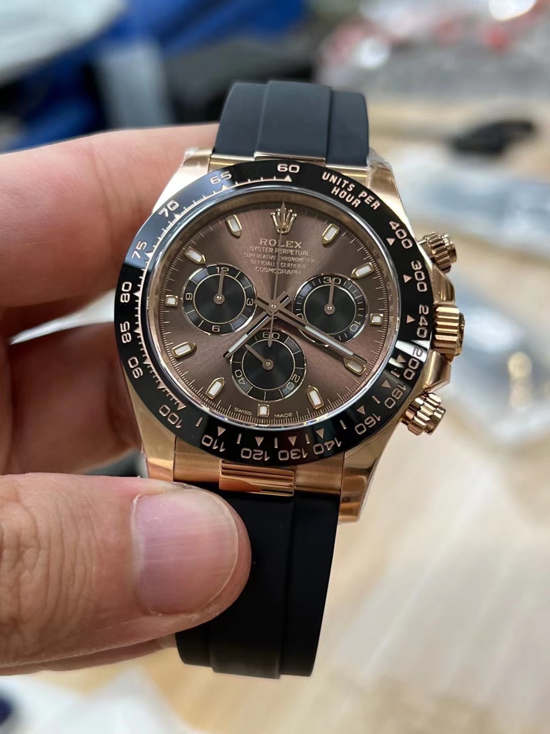 Clean Factory Daytona 116515 Rose Gold Case Chocolate Dial Black Chrono Dial DanDong 4130 Movement Oysterflex Strap 03 Clean Factory Daytona 116515 Rose Gold Case Chocolate Dial Black Chrono Dial DanDong 4130 Movement Oysterflex Strap 03