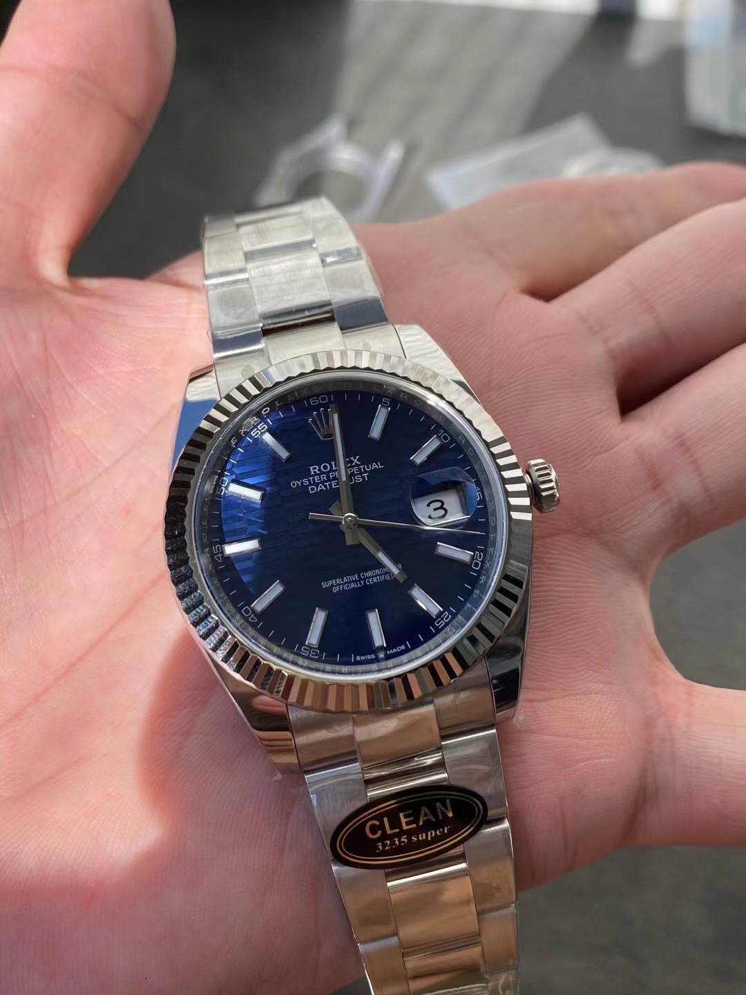 Clean Factory Rolex DateJust 41 126334 0031 Bright Blue Fluted Motif Dial on Oyster Bracelet Superclone 3235 Movement 03 Clean Factory Rolex DateJust 41 126334 0031 Bright Blue Fluted Motif Dial on Oyster Bracelet Superclone 3235 Movement 03