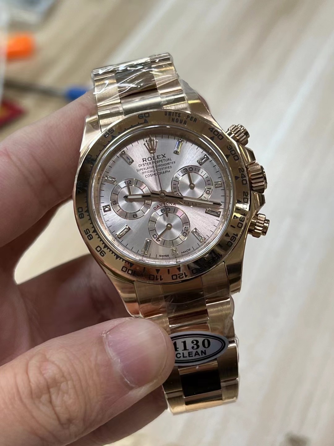 Clean Factory Rolex Daytona 116505 Full Rose Gold Case Bracelet Rose Gold Dial with Diamonds Markers DD4130 Movement 02 Clean Factory Rolex Daytona 116505 Full Rose Gold Case Bracelet Rose Gold Dial with Diamonds Markers DD4130 Movement 02